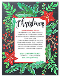 Church Art Flyer Template Christmas with poinsettia flowers holly and greenery