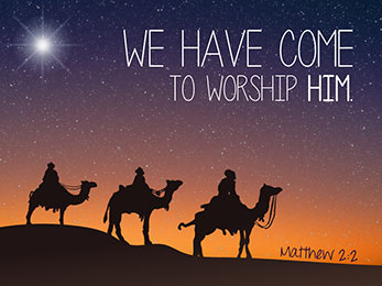 Church Art Motion Video three wise men on camels with caption We Have Come to Worship Him