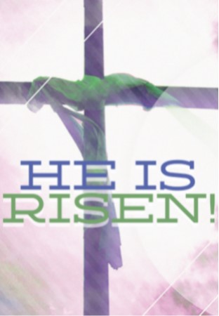 Bulletin cover visual art example with He Is Risen caption